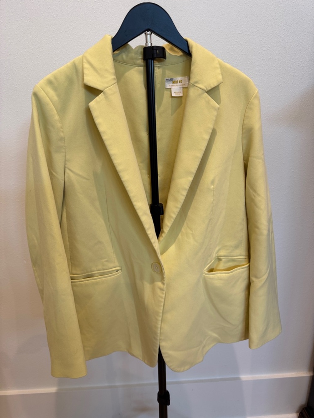 Anthropologie Pale Yellow Single-Button Blazer